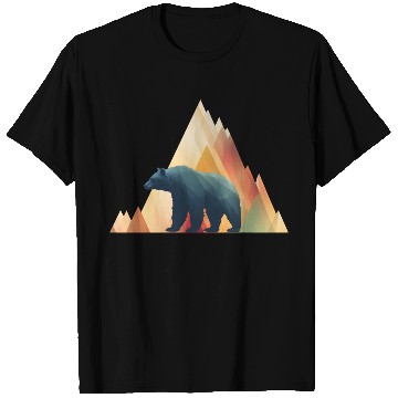 Discover Geometric Bear with Triangle Mountains Design T Shirts
