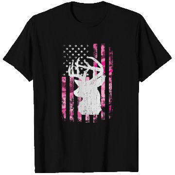 Discover Deer Hunting Camo Pink Camouflage American Flag T Shirts