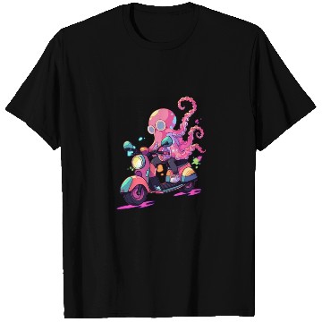 Discover Octopus Riding Scooter Funny Motor Biker Moped T Shirts