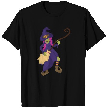 Discover Halloween Witch Using Broom As Guitar T Shirts