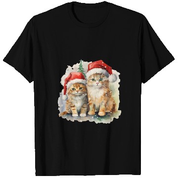 Discover Winter Christmas Red Cats with Santa Hats T Shirts