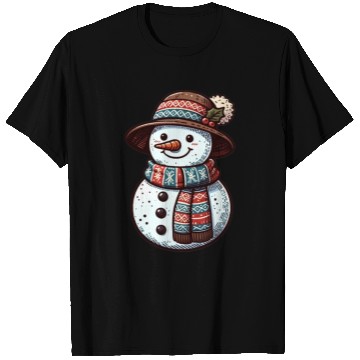 Discover Winter Wonderland: Charming Snowman Illustration T Shirts