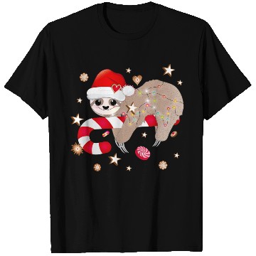 Discover funny sloth with candy cane for Christmas T Shirts