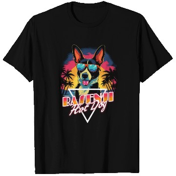 Discover Retro Wave Basenji Hot Dog T Shirts