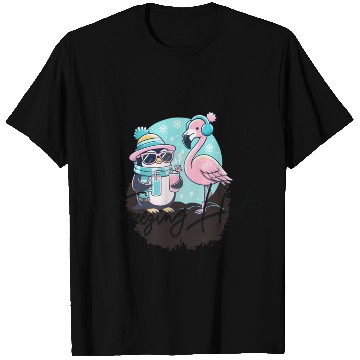 Discover Flamingo & Penguin Freezing Hot Christmas Fun T Shirts