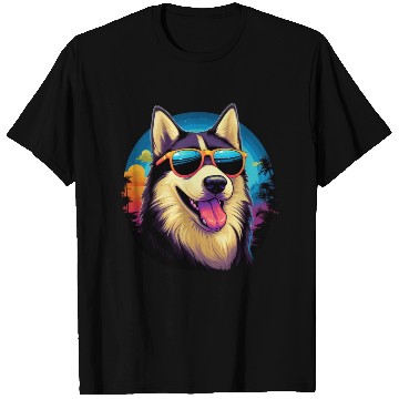 Discover Retro Wave Husky Dog T Shirts