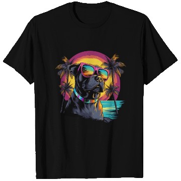 Discover Retro Wave Pitbull Terrier Dog T Shirts