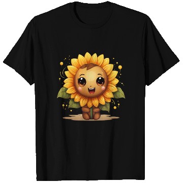 Discover A cute kawaii style sunflower with a smiling face T Shirts