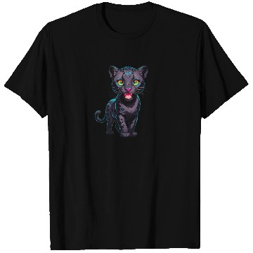 Discover A Cartoonish Black Leopard in a Playful Pose T Shirts