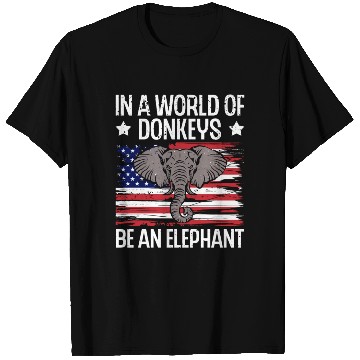 Discover In a World of Donkeys American Flag Elephant T Shirts
