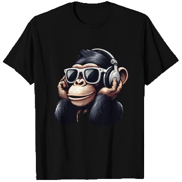 Discover Chimpanzee with sunglasses and headphones T Shirts