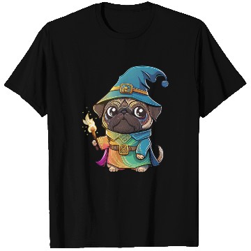 Discover Colorful Kawaii Pug Wizard T Shirts