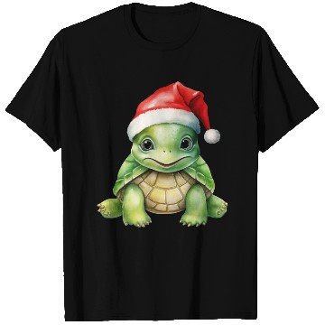 Discover cute green sea turtle wearing a Santa hat T Shirts