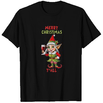Discover Female elf Merry Christmas Y all 2 T Shirts