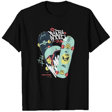 Discover Black Light Green Modern Illustrated Skateboard T Shirts
