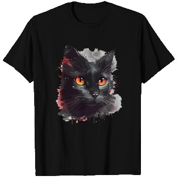 Discover Black Cat Japanese Watercolor Mystery Gaze T Shirts