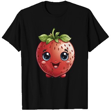 Discover A cute kawaii style strawberry with a smiling face T Shirts
