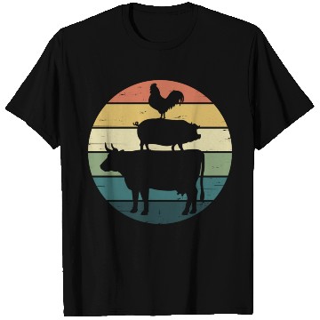 Discover Retro Rainbow Stacked Farm Animals Cow Pig Rooster T Shirts