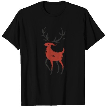 Discover Red and Black Japanese Ink style Reindeer T Shirts