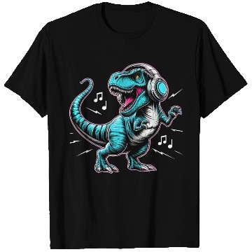 Discover Dancing Tyrannosaurus Rex with Headphone T Shirts