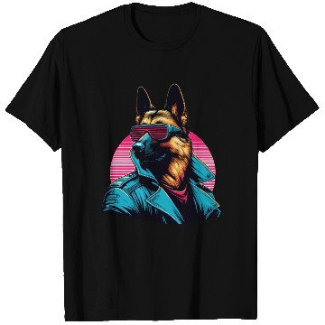 Discover Funny trendy german shepherd cyber retro portrait T Shirts