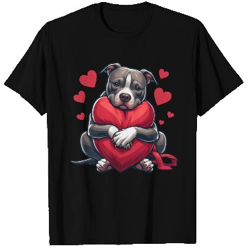 Discover Cute Pitbull Holding a Heart Cartoon T Shirts