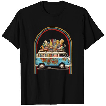 Discover Books Reading English Teacher Hippie Van Retro T Shirts
