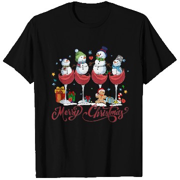 Discover Red Wine Glasses with Snow Men Funny Christmas T Shirts