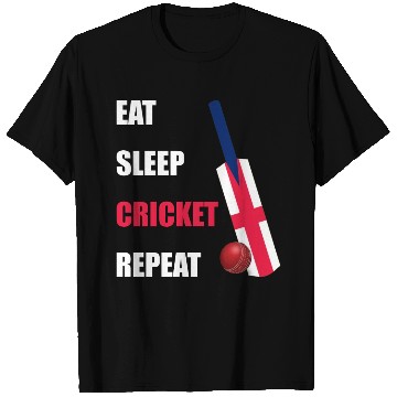 Discover Eat Sleep Cricket Repeat England Flag Cricket Bat T Shirts