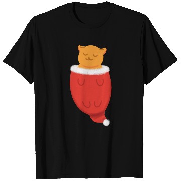 Discover Lazy orange cat sleep in Santa hat T Shirts