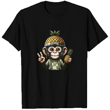 Discover Friendly monkey in pineapple helmet T Shirts