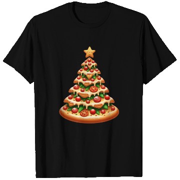 Discover Christmas tree made of pizza T Shirts