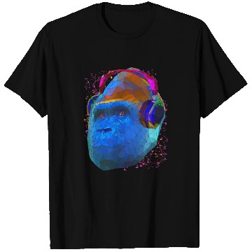 Discover Gorilla with headphones low poly pop art T Shirts