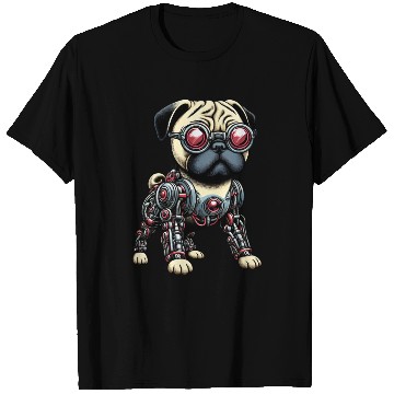 Discover Dog Pug Robot Cyborg Mechanical T Shirts
