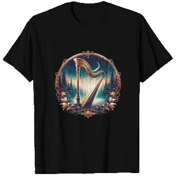 Discover Harp in front of a fantasy forest T Shirts