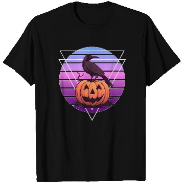 Discover Raven Crow On Pumpkin Vaporwave Halloween Pagan Ae T Shirts