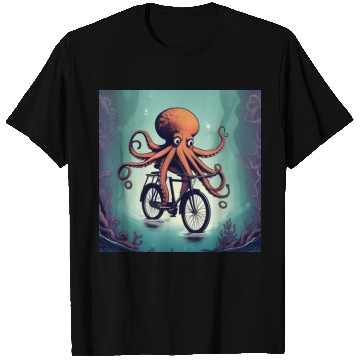 Discover A weird octopus riding a bicycle T Shirts