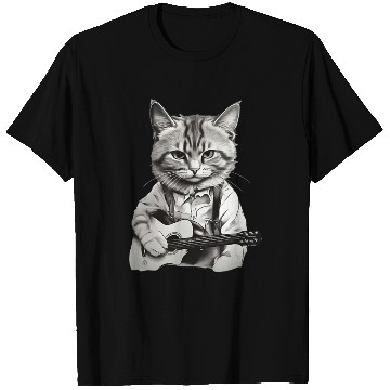 Discover Cat playing guitar - Rock cat T Shirts