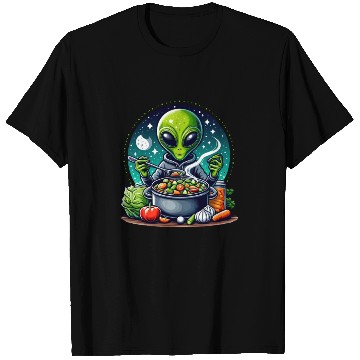 Discover Alien chef cooks vegetable soup T Shirts