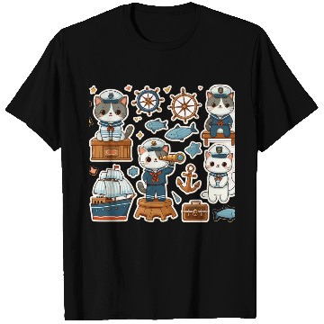 Discover Sailor Whiskers: Little Sailor Kitties Sticker T Shirts