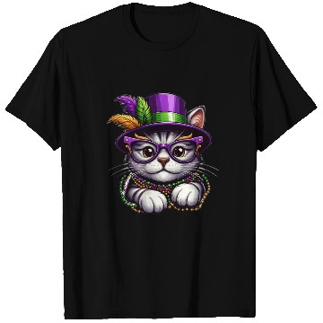 Discover Mardi Gras cat with hat and glasses T Shirts
