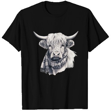 Discover Adorable Highland Cow Wearing a Scarf T Shirts