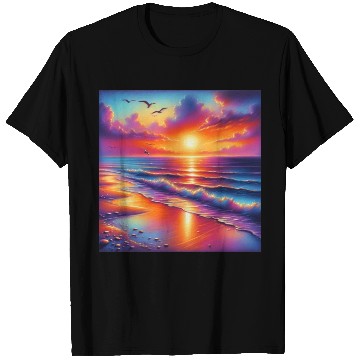 Discover Sunset Serenity: Pastel Beachscape T Shirts