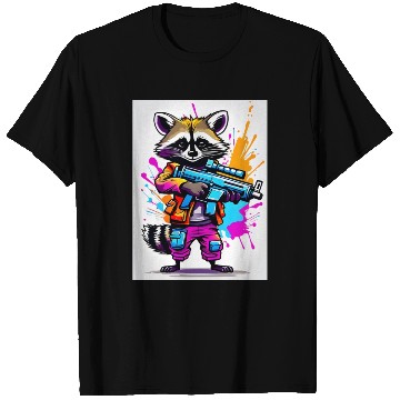 Discover Raccoon with laser gun T Shirts