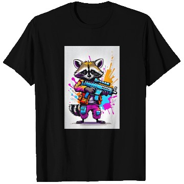 Discover Raccoon with laser gun T Shirts