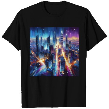 Discover Urban Lights Vibrant Nighttime Cityscape T Shirts