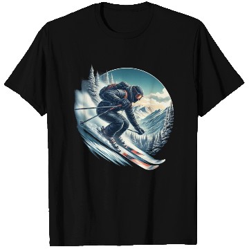 Discover Skier skiing down a mountain T Shirts