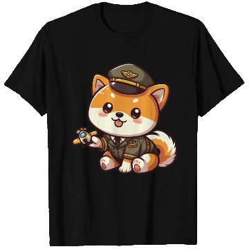 Discover Cute Shiba Inu Pilot Playing Airplane Toys T Shirts