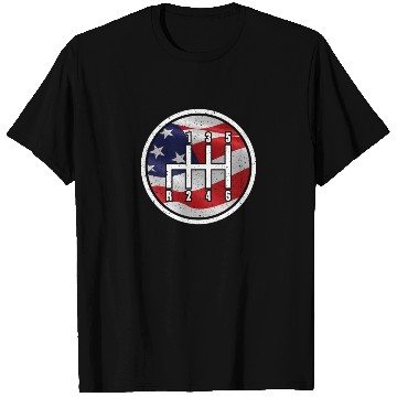 Discover American Flag Muscle Car 6 Gears Knob Car Mechanic T Shirts