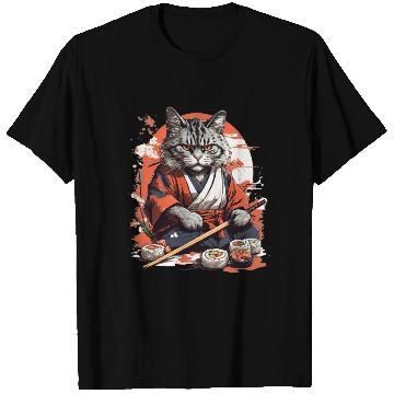 Discover Cat Samurai Sushi T Shirts
